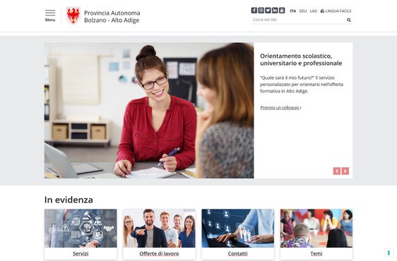 La nuova home page in lingua italiana (Foto: ASP)