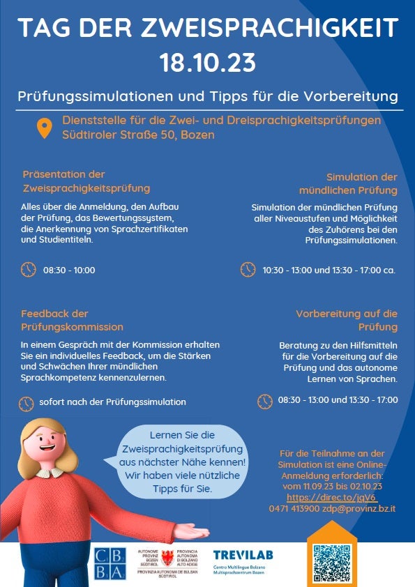 Am 18.Oktober können Interessierte mit Anmeldung an einer Simulation einer Zwei- oder Dreisprachigkeitsprüfung teilnehmen, es gibt auch sonst Informationen rund um die Zwei- und Dreisprachigkeitsprüfungen. (Foto: LPA/Dienststelle für Zwei- und Dreisprachigkeitsprüfung)