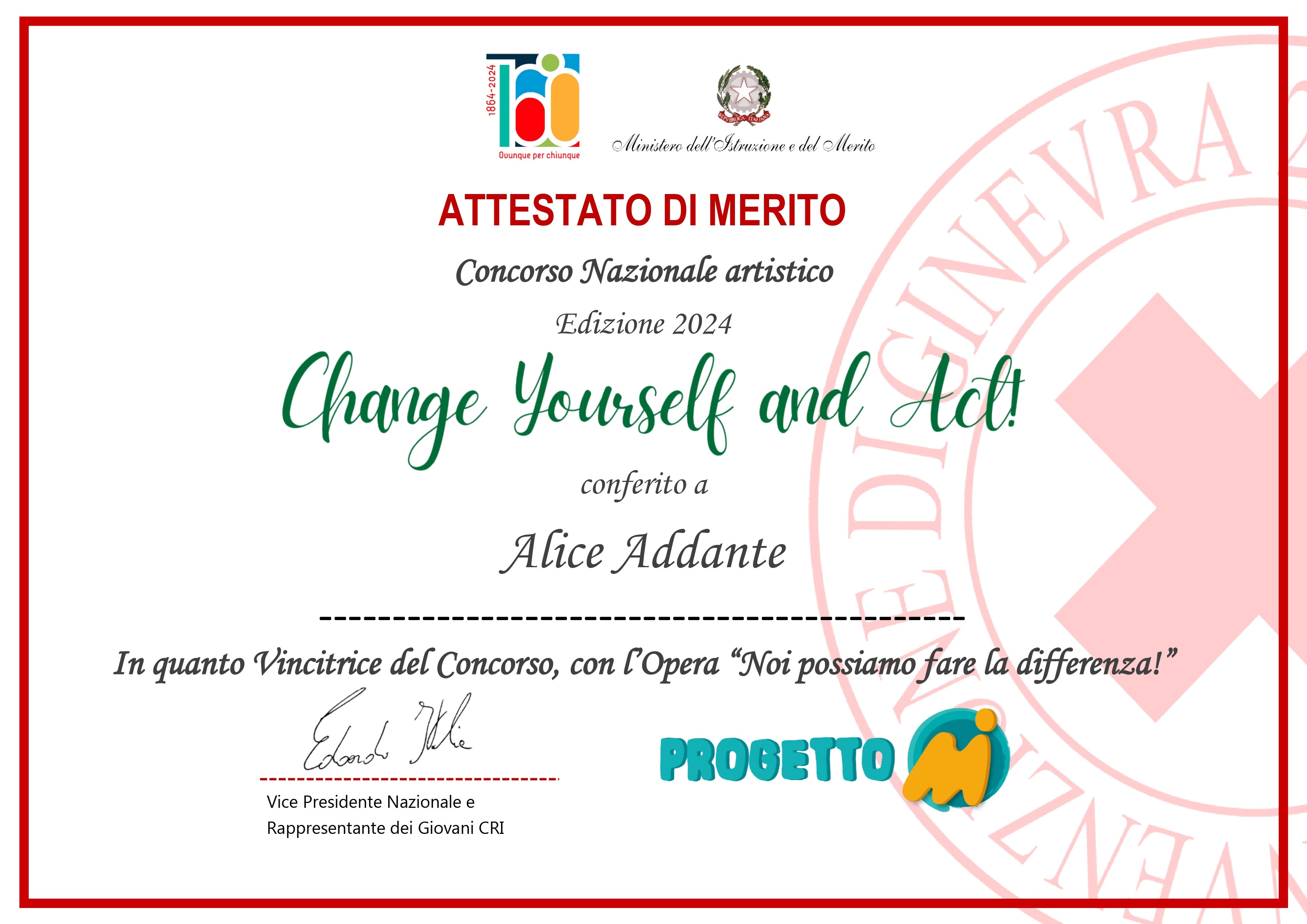 Primo premio ad Alice Addante, della scuola media Filzi di Laives, al concorso nazionale Change yourself and act! 2024, realizzato da Croce rossa italiana e Ministero dell'istruzione e del merito (Foto: ASP/Scuola media Filzi)