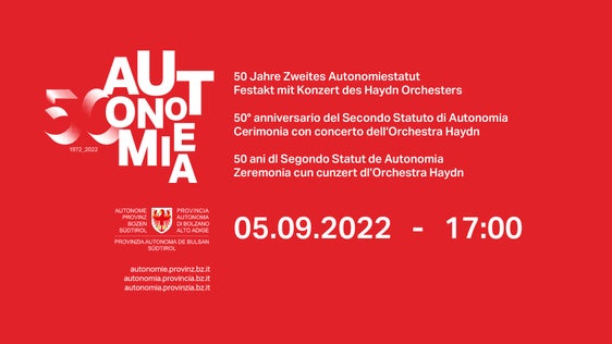 Invito alla cerimonia per i 50 anni del Secondo Statuto d'Autonomia in occasione della Giornata dell'Autonomia il 5 settembre a Merano (Fonte: ASP)