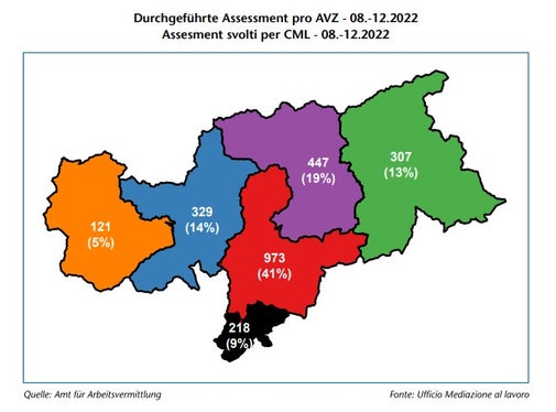 So verteilen sich die durchgeführten Assessments auf das Landesgebiet. (Quelle: Amt für Arbeitsvermittlung)