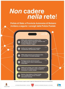 Non cadere nella rete (Verfange dich nicht im Netz): Mit diesem Wortspiel machen Schülerinnen und Schüler der Landesberufsschule Luigi Einaudi auf die Gefahren im Internet aufmerksam. (Foto: LPA/CTS Einaudi/Polizia di Stato)