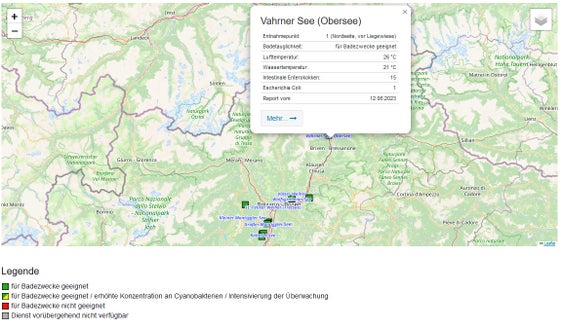 I punti di controllo del monitoraggio, i risultati dei test e la balneabilità di ciascuno degli otto laghi monitorati dell'Alto Adige sono disponibili online su una mappa interattiva. (Foto: ASP/Laboratorio Biologico)