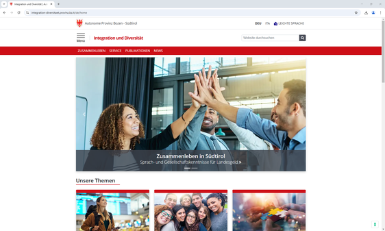 Informationen zu Migration, Integration und Diversität sind auf der neu gestalteten Webseite im Landesportal abrufbar. (Screenshot: LPA)
