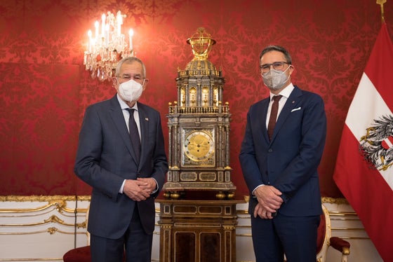 Il Presidente della Repubblica d'Austria Alexander Van der Bellen (sx) insieme al Presidente della Provincia di Bolzano Arno Kompatscher (dx). (Foto: Peter Lechner)