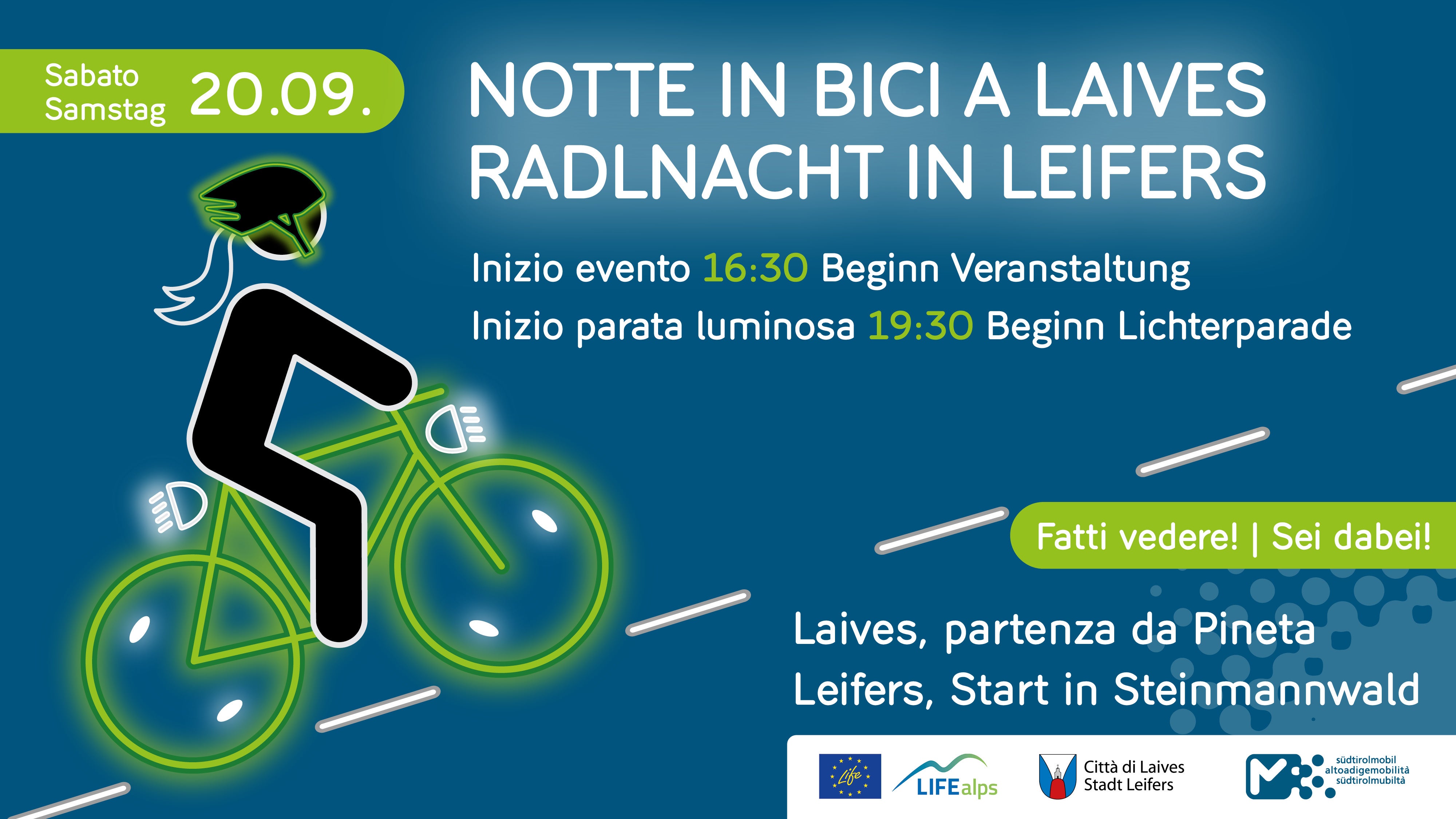 La “Notte in bici” arriva a Laives, sabato 20 settembre 2025. L’evento, dedicato alla mobilità sostenibile e alla sicurezza su due ruote, avrà come filo conduttore la visibilità dei ciclisti e la condivisione responsabile della strada. (Foto: USP/STA)