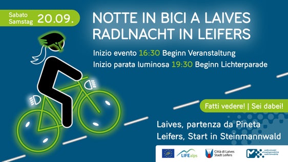 La “Notte in bici” arriva a Laives, sabato 20 settembre 2025. L’evento, dedicato alla mobilità sostenibile e alla sicurezza su due ruote, avrà come filo conduttore la visibilità dei ciclisti e la condivisione responsabile della strada. (Foto: USP/STA)