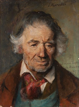 Il Ritratto del cosiddetto “Londer Tondl” (Antonio da Londra), venditore ambulante gardenese a cui riuscì, a fine del XIX secolo, di estendere il suo commercio fino a Londra. Moroder Josef Theodor (Lusenberger), 1877. Foto: Museum Gherdëina.