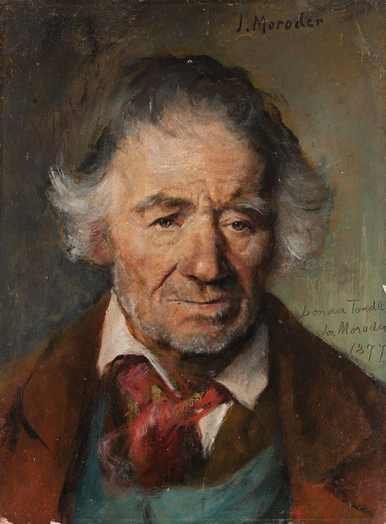 Il Ritratto del cosiddetto “Londer Tondl” (Antonio da Londra), venditore ambulante gardenese a cui riuscì, a fine del XIX secolo, di estendere il suo commercio fino a Londra. Moroder Josef Theodor (Lusenberger), 1877. Foto: Museum Gherdëina.