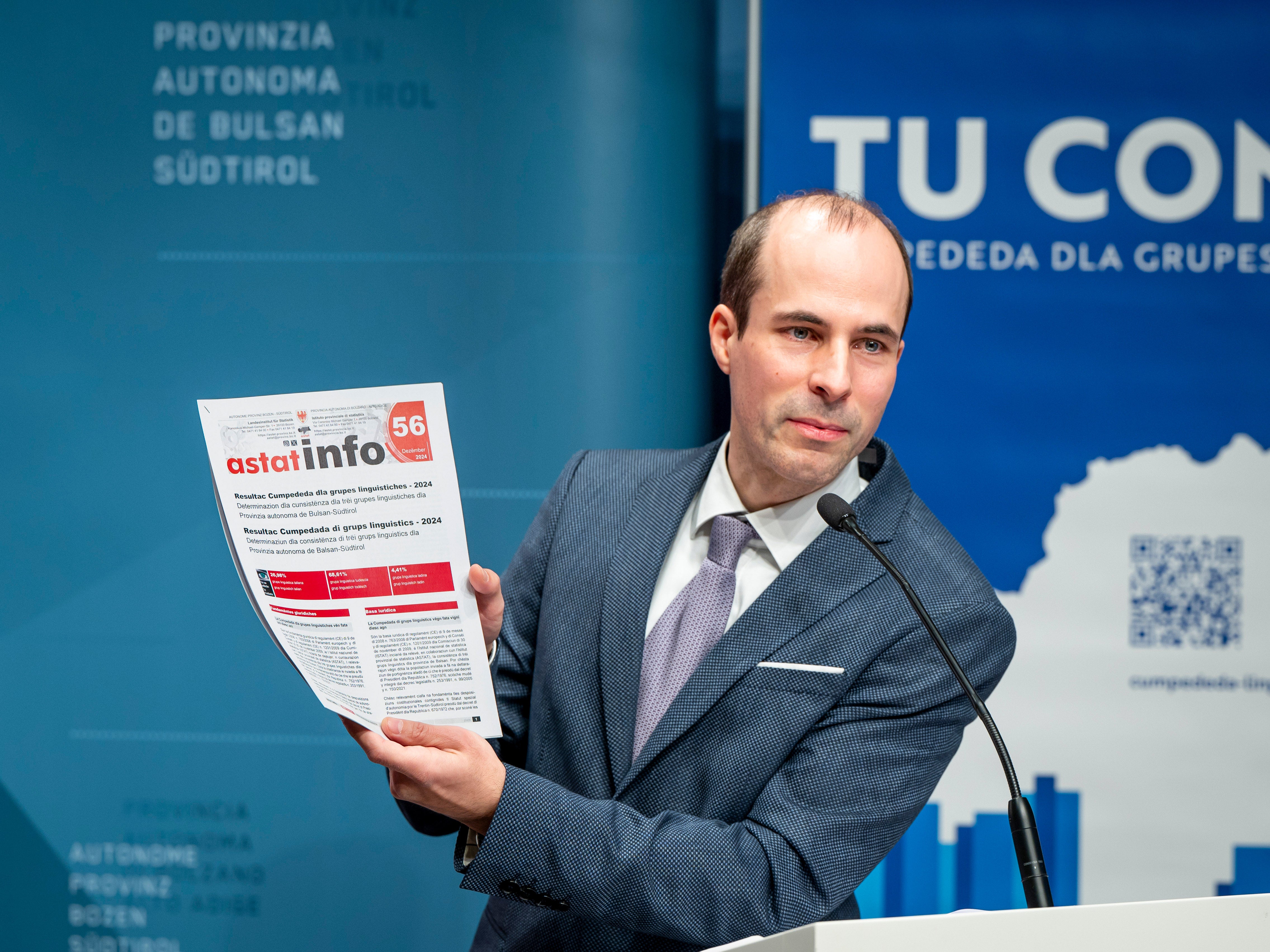 Timon Gärtner, direttore dell'ASTAT, illustra il programma statistico provinciale 2025 (Foto: USP/Fabio Brucculeri)