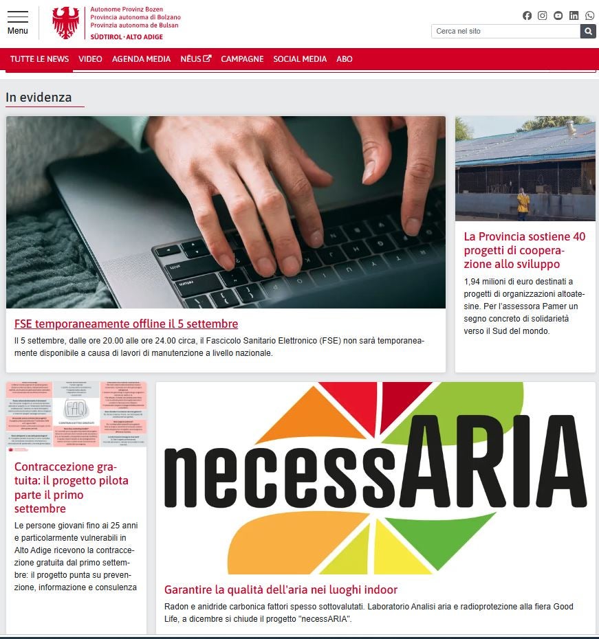 Il portale news dell'Ufficio stampa provinciale: qui è possibile consultare tutti i comunicati stampa. È inoltre possibile abbonarsi per ricevere le news direttamente nella propria casella mail. (Foto: USP)
