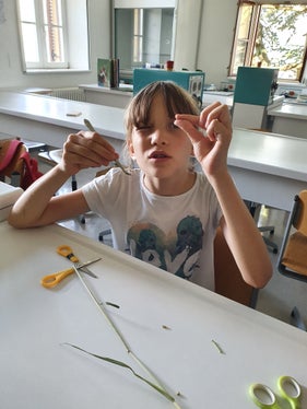 Lara erforscht die Stabilität des Bambus. (Foto: Katja Grai)