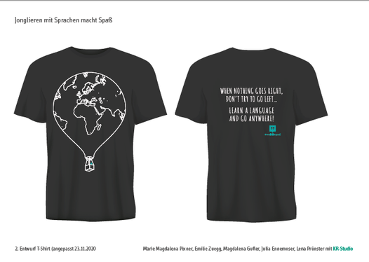 Jugendliche, die an der Vorleseaktion teilnehmen, erhalten ein #multilingual-Shirt als Dankeschön, im Bild eines der T-Shirts, für deren Gestaltung ein Wettbewerb ausgeschrieben worden war (Foto: LPA)