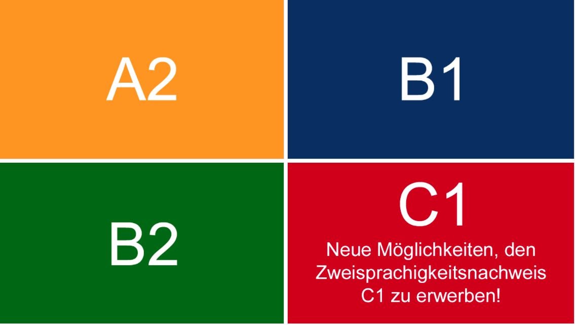  Mit heute werden neue Möglichkeiten für den Erwerb des Zweisprachigkeitsnachweises C1 eingeführt.