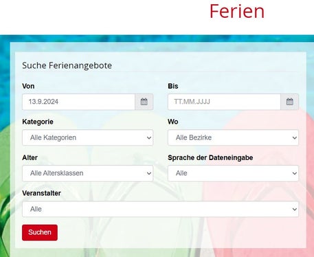 Datenbank für die Suche von Veranstaltungen (Foto: Screenshot Homepage)
