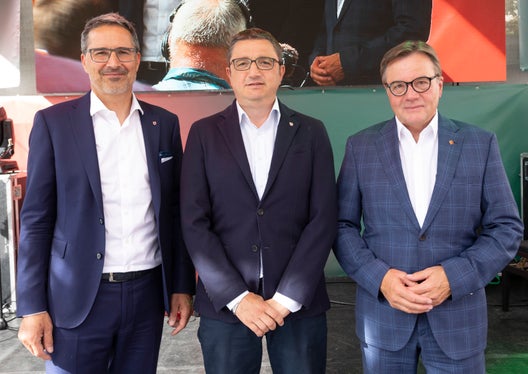 I tre presidenti provinciali dell'Euregio, Kompatscher, Fugatti e Platter, oggi a Landeck (Foto: Land Tirol/Die Fotografen)