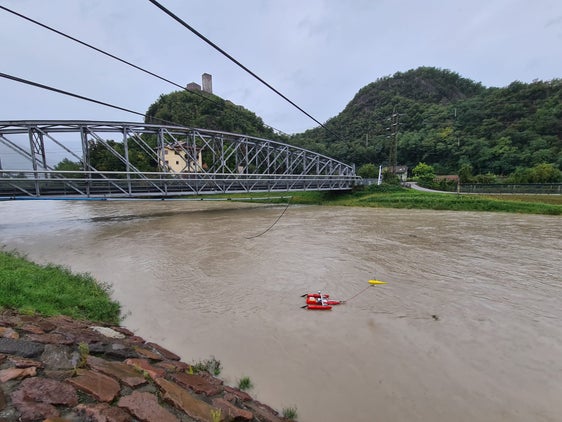 Pegel Etsch-Sigmundskron beim heutigen (10. Oktober) Höchststand (Foto: LPA/Landesamt für Hydrologie und Stauanlagen in der Agentur für Bevölkerungsschutz)