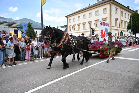 Festumzug mit Euregio-Wagen: Einen Tag lang stand die Euregio beim Stadtfest Bruneck im Mittelpunkt. (Foto: Bruneck Kronplatz Tourismus/Gianvito Coco)  