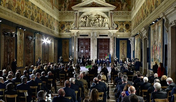 La sala del Quirinale dove si è svolta la cerimonia (Foto: diretta streaming www.quirinale.it)
