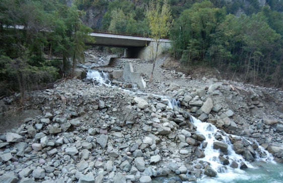 Vorher: In seinem Mündungsbereich in den Eisack hat der von Seis abgehende Schwarzgriesbach nach den Unwettern vom August vergangenen Jahres große Steine und Blöcke abgelagert. (Foto: LPA/Amt für Wildbach- und Lawinenverbauung Nord)