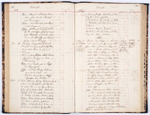 Geburts- und Taufeinträge der Jahre 1864/66 aus dem ältesten Kirchenbuch der Evangelisch-lutherischen Gemeinde in Meran (Foto: LDA)