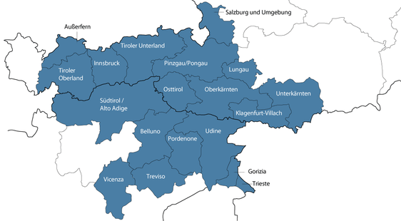 Oltre all'Alto Adige, partecipano al programma le Regioni austriache della Carinzia, del Salisburghese e del Tirolo, nonché la Regione Autonoma Friuli-Venezia Giulia e le province di Belluno, Treviso e Vicenza della regione Veneto