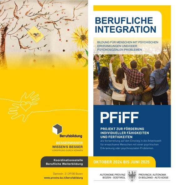 Il progetto (PFiFF), acronimo del titolo originale in tedesco “Projekt zur Förderung von Individuellen Fähigkeiten und Fertigkeiten” è un progetto di formazione volto all'inserimento lavorativo di persone con disturbi psichici e/o problemi psicosociali. (Foto: USP)