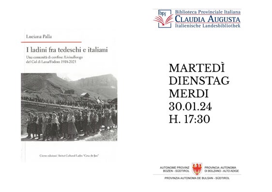 La prima plata dl liber de Luciana Palla. L liber vën prejentà ala fin de jené a Bulsan.