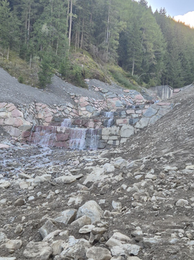 Le briglie di consolidamento stabilizzano il letto del torrente e gli argini: cinque di esse sono state realizzate dall'Ufficio provinciale Sistemazione bacini montani Nord sul Rio Deserto nel Comune di Sarentino. (Foto: USP/Ufficio provinciale Sistemazione bacini montani nord/Johannes Holzner)