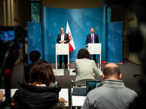 L'assessore alla mobilità Daniel Alfreider (a destra) ha illustrato le delibere approvate oggi dalla Giunta provinciale assieme al presidente Arno Kompatscher (Foto: USP/Fabio Brucculeri)