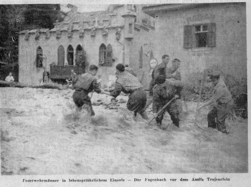 Il rio Fago è uno dei corsi d'acqua che possono minacciare la città di Bolzano. Foto d'archivio 1957. (Foto: Archivio Agenzia per la Protezione civile)