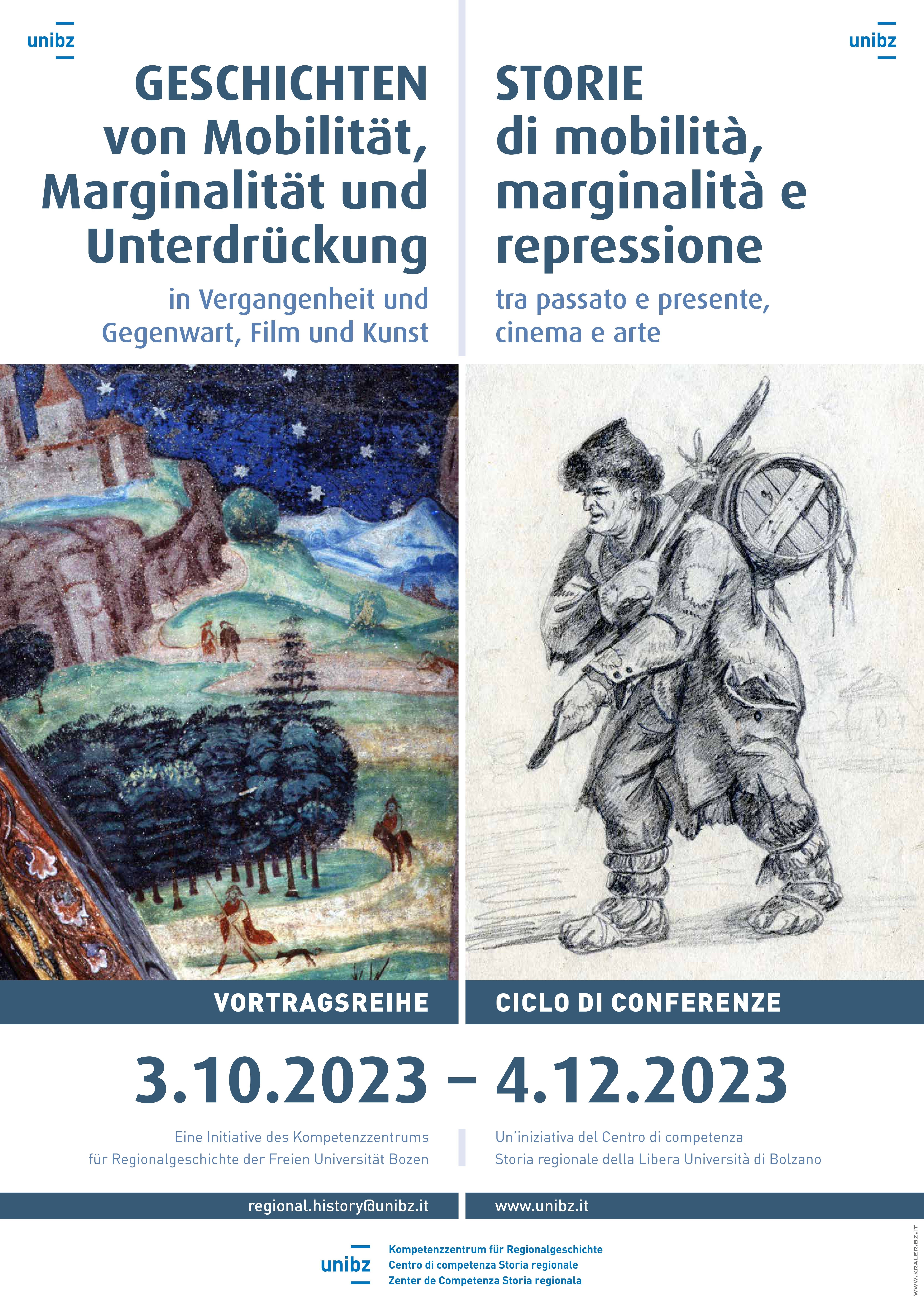 Über die Darstellung von Armut, Landstreicherei und Ausgrenzung in der Südtiroler Kunst spricht der Historiker und Filmhistoriker Paolo Caneppele im Rahmen einer Veranstaltungsreihe des Zentrums für Regionalgeschichte am 13. November im Kulturzentrum Trevi in Bozen.
