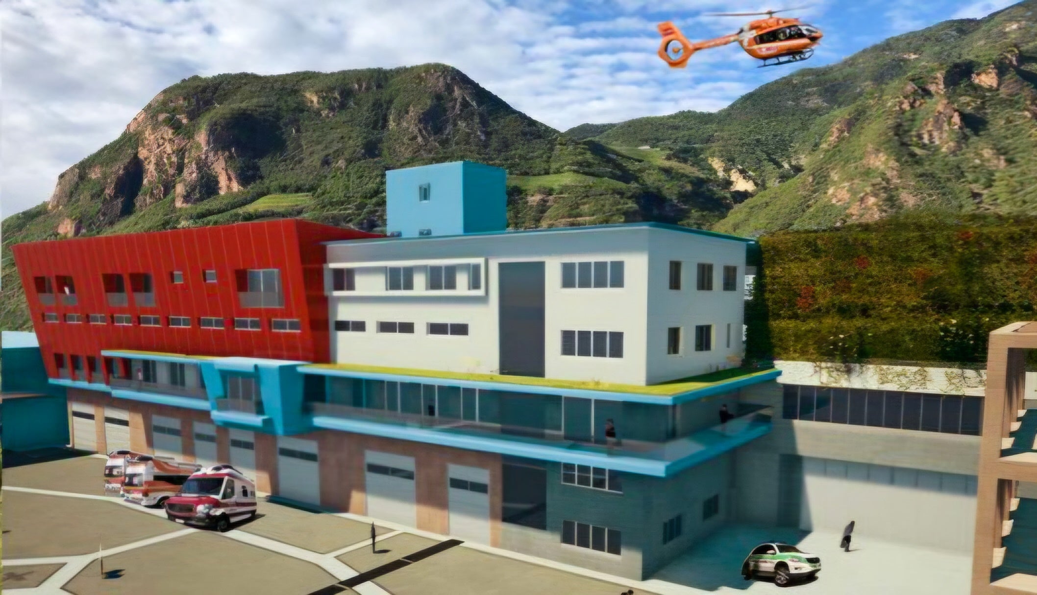 Die Rettungsdienstzentrale am Bozner Krankenhaus soll erweitert werden. Die Landesregierung hat die technischen Eigenschaften und den wirtschaftlichen Rahmen für das Vorhaben genehmigt. (Rendering: LPA/Ressort für Hochbau und technischer Dienst) 