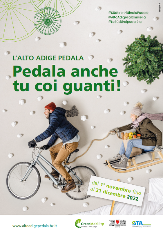 Martedì 1° novembre parte l’azione invernale “L’Alto Adige pedala. Pedala anche tu coi guanti!”, che premia i ciclisti che affrontano le basse temperature con la bicicletta (Foto: ASP)