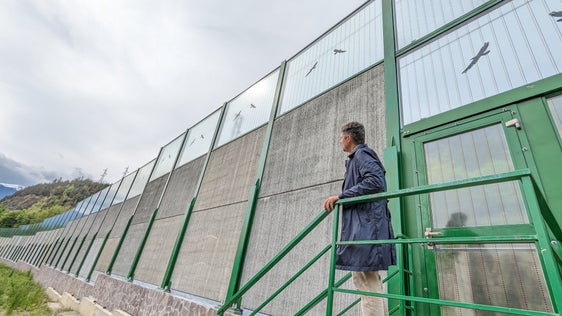 Landesrat Alfreider begutachtet die Lärmschutzwand in Aicha - Solche und ähnliche Ausgleichsmaßnahmen können die vom Bau der Zulaufstrecken für den Brennerbasistunnel betroffenen Gemeinden mit der Finanzierung von RFI umsetzen. (Foto: LPA/Ingo Dejaco)