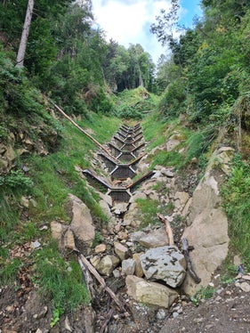 Die Bauarbeiter der Wildbachverbauung haben im Schiedmanngraben acht Gittersperren eingebaut, um damit das Bachbett zu stabilisieren. (Foto: Landesamt für Wildbach- und Lawinenverbauung Nord in der Agentur für Bevölkerungsschutz)