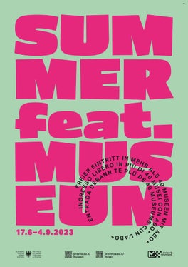 Das Plakat der Aktion Summer feat. Museum 2023: Freier Eintritt in die Museen mit abo+.