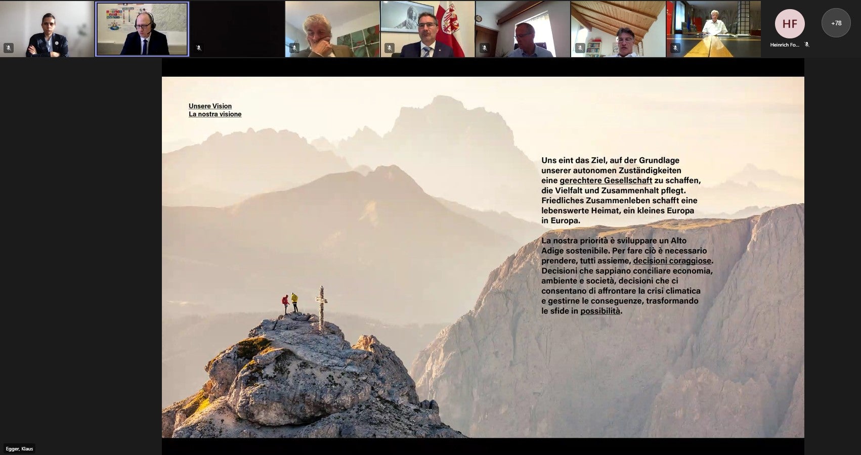 Per raggiungere gli obiettivi di sostenibilità, è necessaria una rete istituzionale tra i comuni e la Provincia dell'Alto Adige -  ha dichiarato il Presidente Kompatscher durante l'incontro online con i responsabili della sostenibilità. (Foto: ASP)