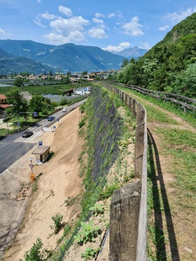 LUfficio sistemazione bacini montani Sud ha ristrutturato la diga paramassi di 20 anni sopra la statale Bolzano-Merano a sud di Gargazzone. (Foto: ASP/Ufficio sistemazione bacini montani Sud)