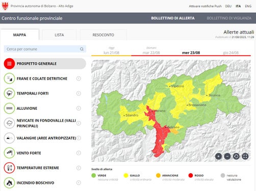 Dopo giorni consecutivi di temperature superiori a 35 gradi, il Centro funzionale provinciale eleva il livello di allerta a rosso (Foto: ASP/Protezione civile)