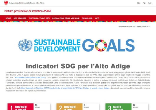 La pagina del sito dell'ASTAT dedicata agli indicatori SDG per l'Alto Adige (Foto: ASP/ASTAT)