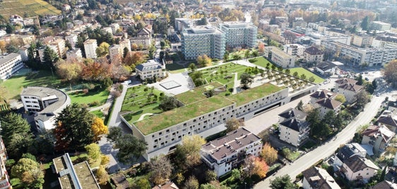 Il rendering del progetto Cura Resort per una nuova struttura residenziale per anziani accanto all'ospedale di Merano (Foto: Dipartimento Opere pubbliche, Valorizzazione del patrimonio, Libro fondiario e Catasto)
