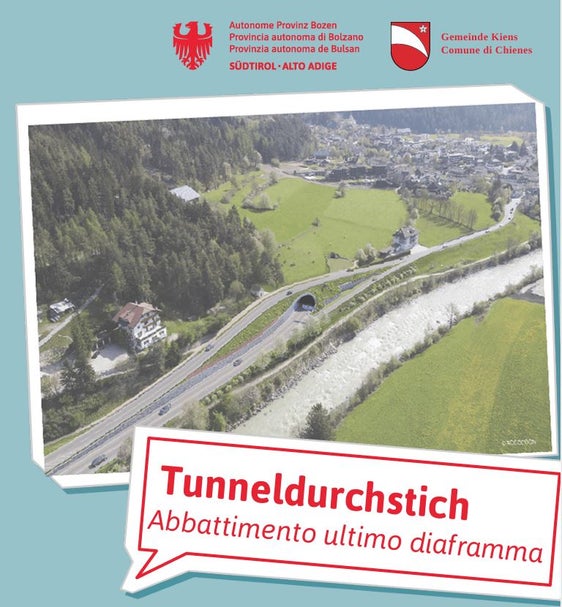 È previsto per venerdì 22 maggio il completamento dello scavo della galleria della circonvallazione di Chienes. (Foto: USP/Dipartimento Infrastrutture e Mobilità)