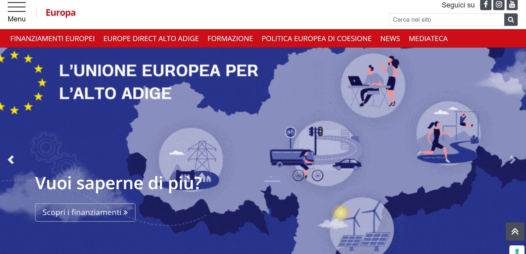 La homepage del sito web Europa, dell'omonima Ripartizione della Provincia autonoma di Bolzano (Foto: ASP/Ripartizione Europa)