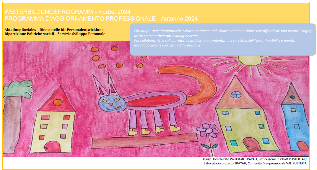 Anche quest’autunno, come ogni anno a cadenza semestrale, la Provincia di Bolzano offre ai dipendenti del settore sociale la possibilità di aderire a nuovi programmi di formazione continua. (Foto: USP/disegno di Stefan Grossgasteiger)