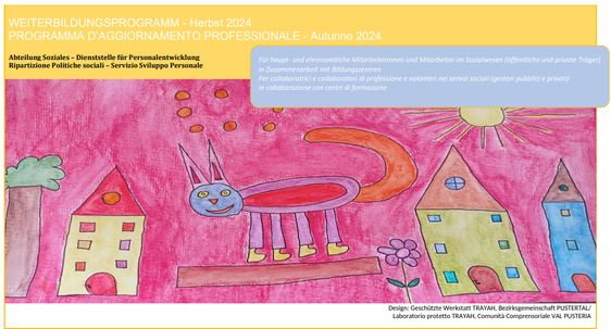 Anche quest’autunno, come ogni anno a cadenza semestrale, la Provincia di Bolzano offre ai dipendenti del settore sociale la possibilità di aderire a nuovi programmi di formazione continua. (Foto: USP/disegno di Stefan Grossgasteiger)