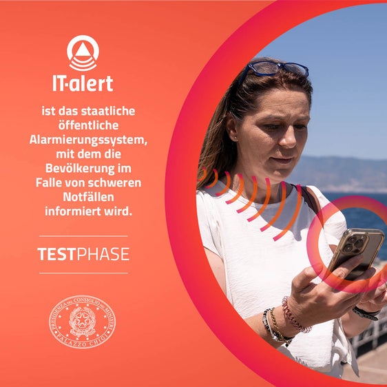 Da am 19., 21. und 26. September Tests des neuen Alarmierungsystems IT-alert in der Lombardei, im Veneto und im Trentino durchgeführt werden, können auch Mobiltelefone ín den angrenzenden Gebieten, etwa auch in Südtirol, eine Test-Nachricht erhalten. (Foto: LPA/DPC/Agentur für Bevölkerungsschutz)