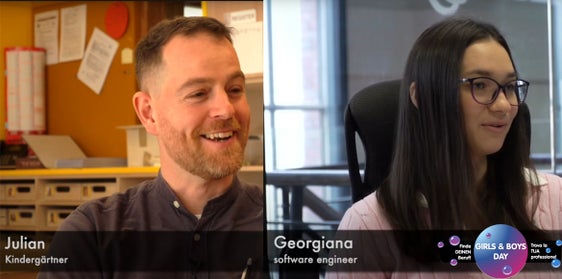 Anche nel 2025 l’Ufficio Orientamento scolastico e professionale propone la campagna di sensibilizzazione Girls & Boys Day. Julian e Georgiana sono i protagonisti dei video di quest'anno. (Foto: Ufficio Film e media)