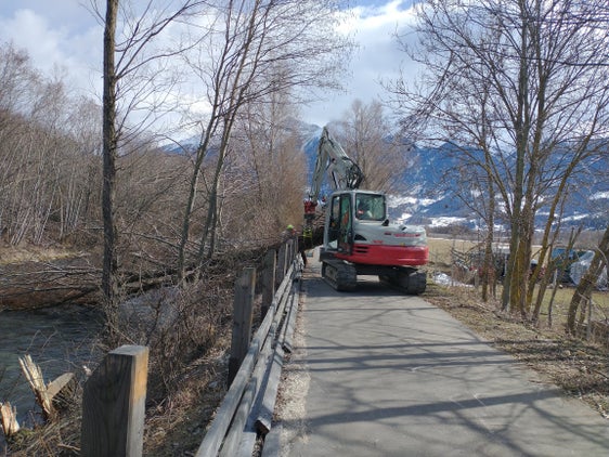 Regelmäßige Uferpflegearbeiten sichern den Hochwasserschutz. Im Bild Maßnahmen im Jahr 2021 im Auftrag des Landesamtes für Wildbachverbauung West an der Vegetation entlang der Etsch bei Schluderns. (Foto: LPA/Landesamt für Wildbach- und Lawinenverbauung West)