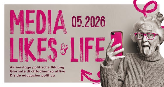 Die Aktionstage Politische Bildung widmen sich heuer der Medienkompetenz: Am 27. April werden die Aktionen zum Thema "Media, Likes & Life" im Rahmen einer Pressekonferenz vorgestellt. (Grafik: Amt für Weiterbildung und Sprachen)